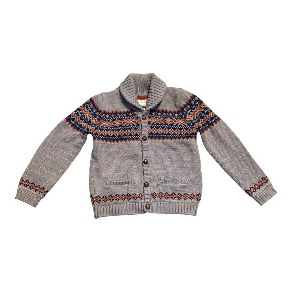 Rorie Whelan Cardigan Sweater Boys 6 Gray Fair Isle Shawl‎ Collar Cotton Knit